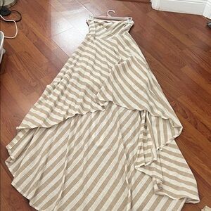 Striped Beige and White Midi Dress